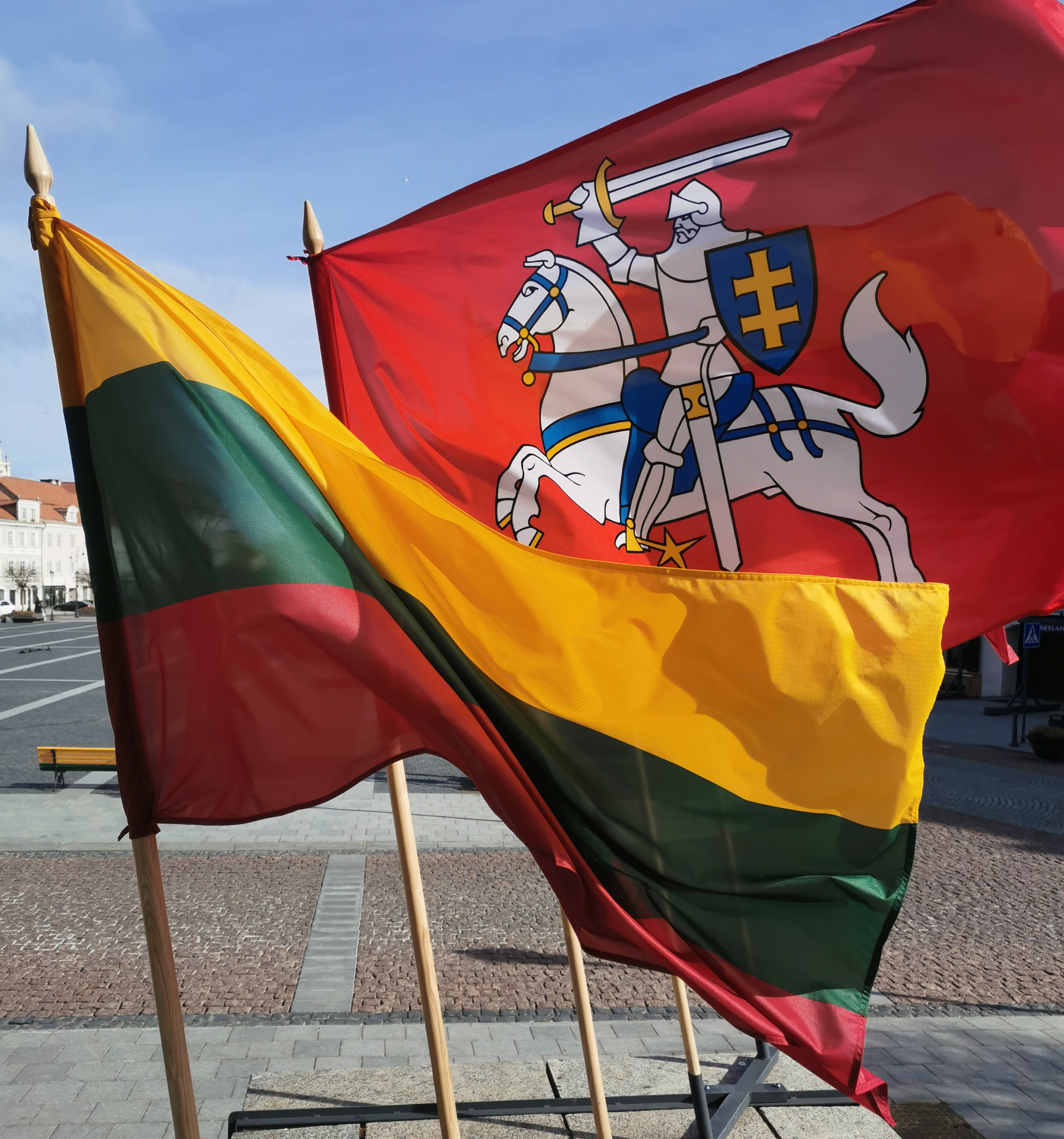 lithuanian flags in Vilnius Town hall square