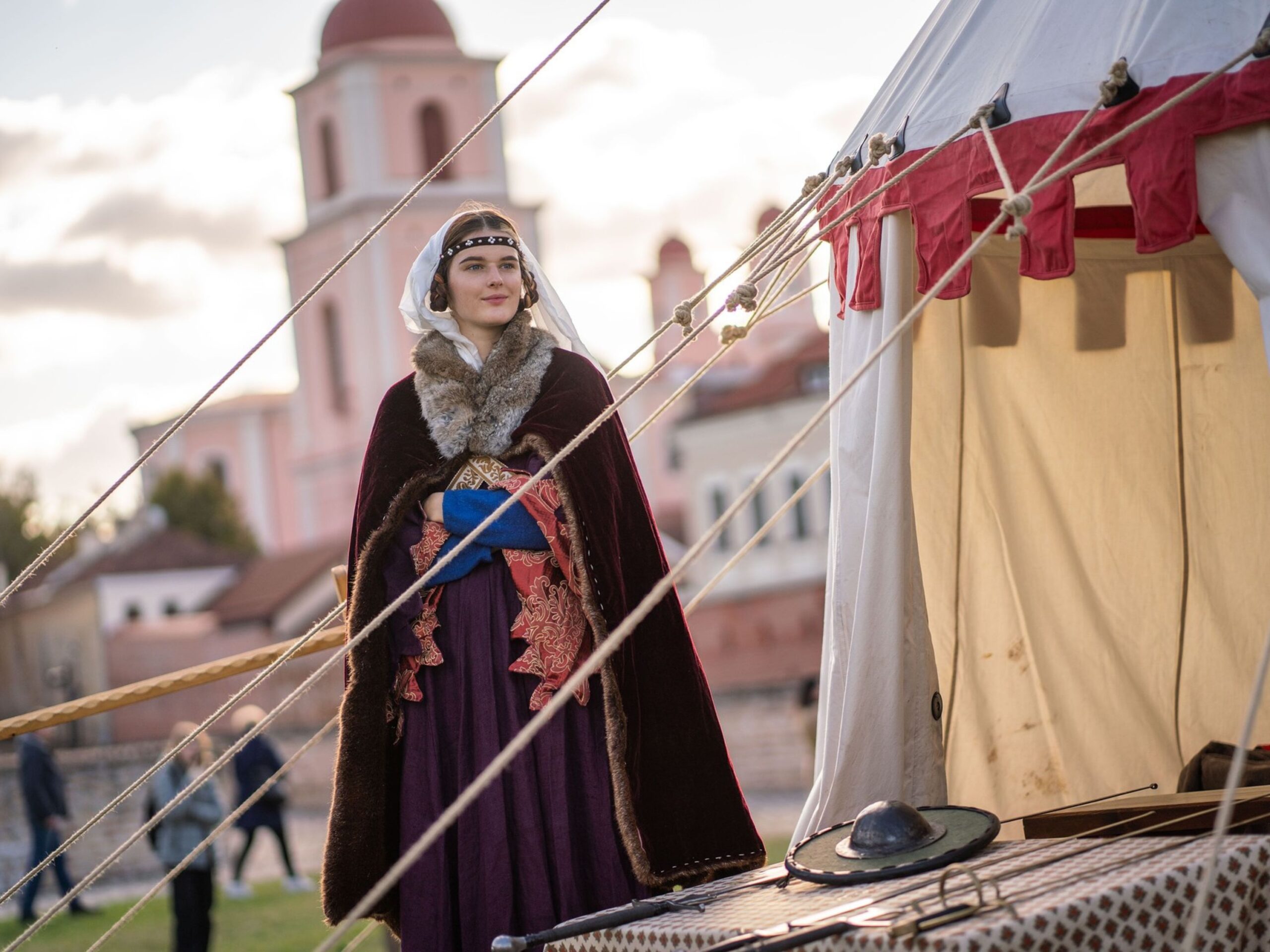 woman dressed in medieval dress in Vilnius