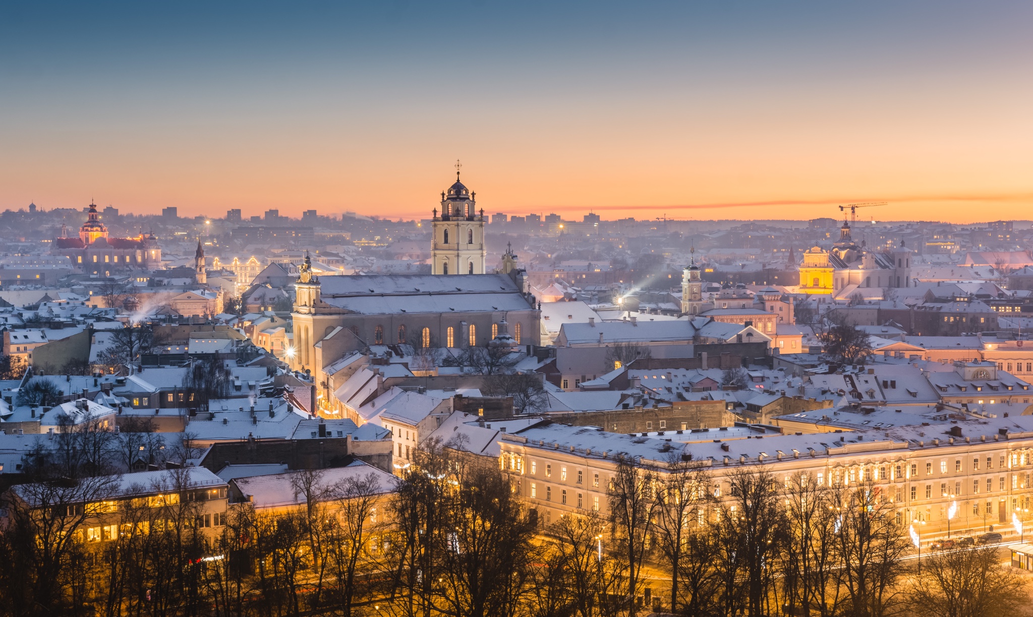 winter sunsets vilnius old town snow 