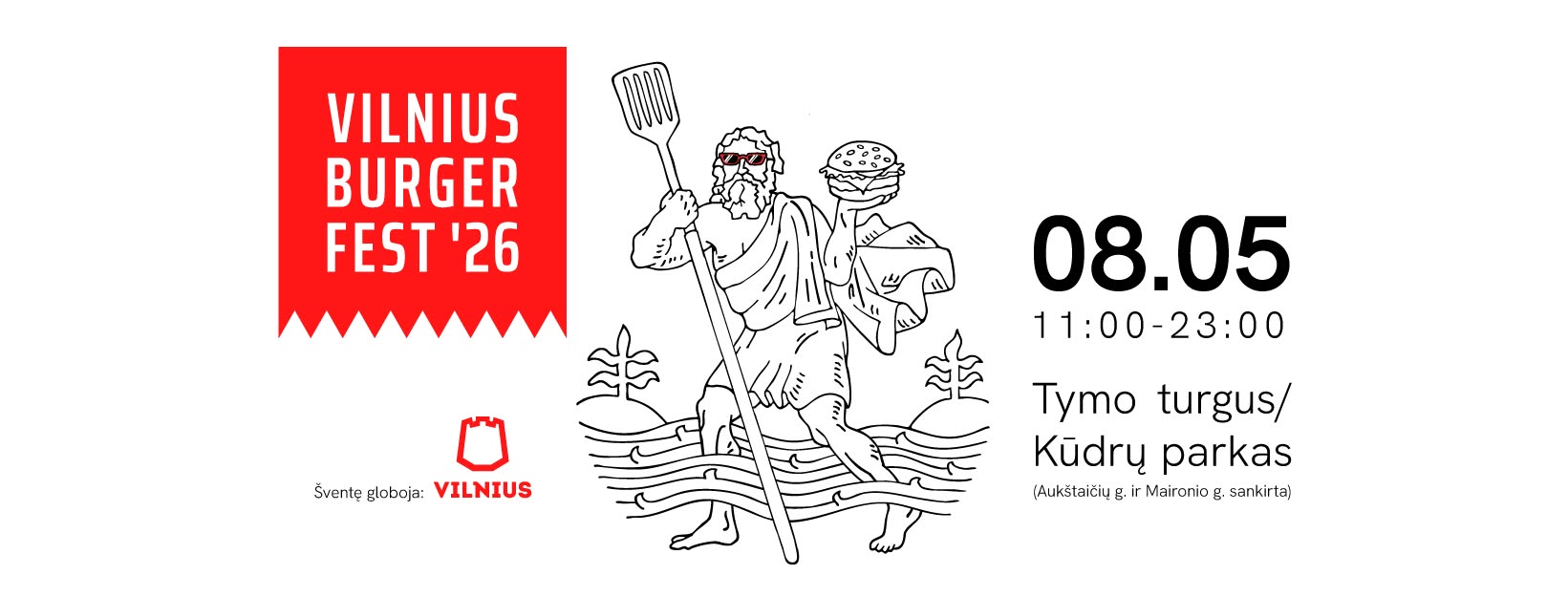 poster black on white vilnius burger fest drawing